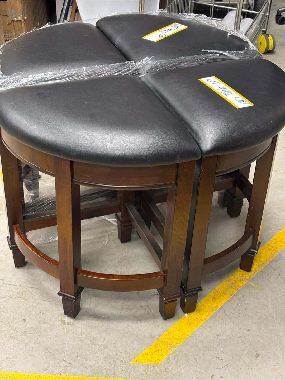 Set of 4 Wood Bar Stools with Black Faux Leather Tops