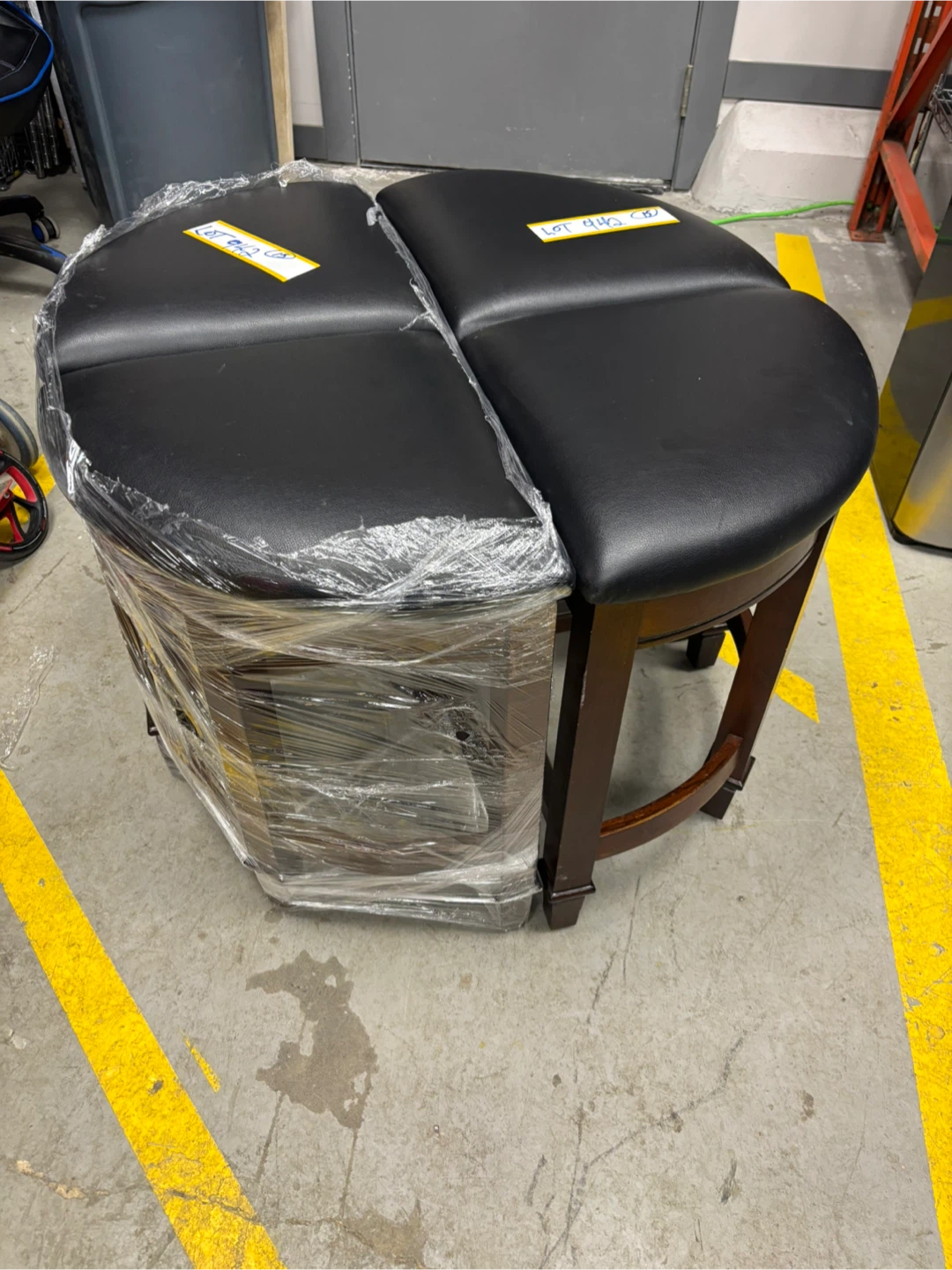 Set of 4 Wood Bar Stools with Black Faux Leather Tops - photo 5