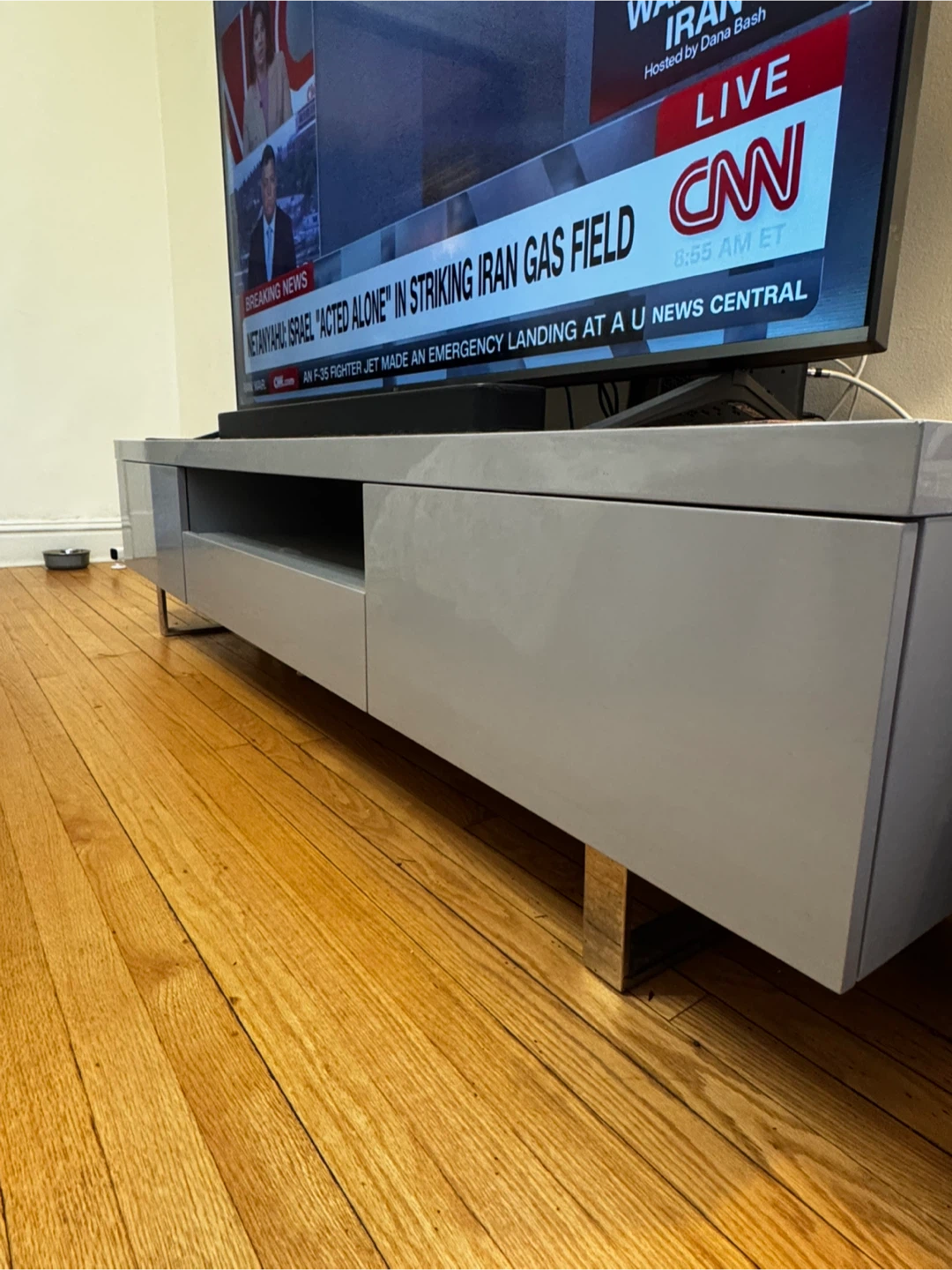 Glossy Grey TV Stand with Chrome Legs - photo 3