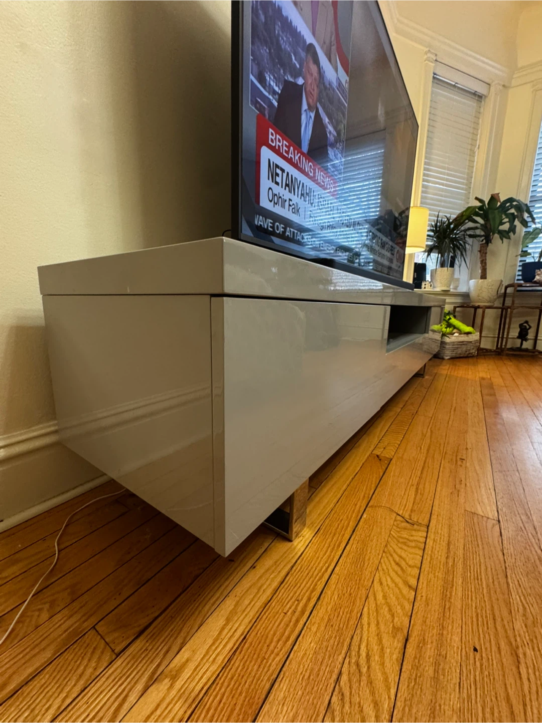 Glossy Grey TV Stand with Chrome Legs - photo 2