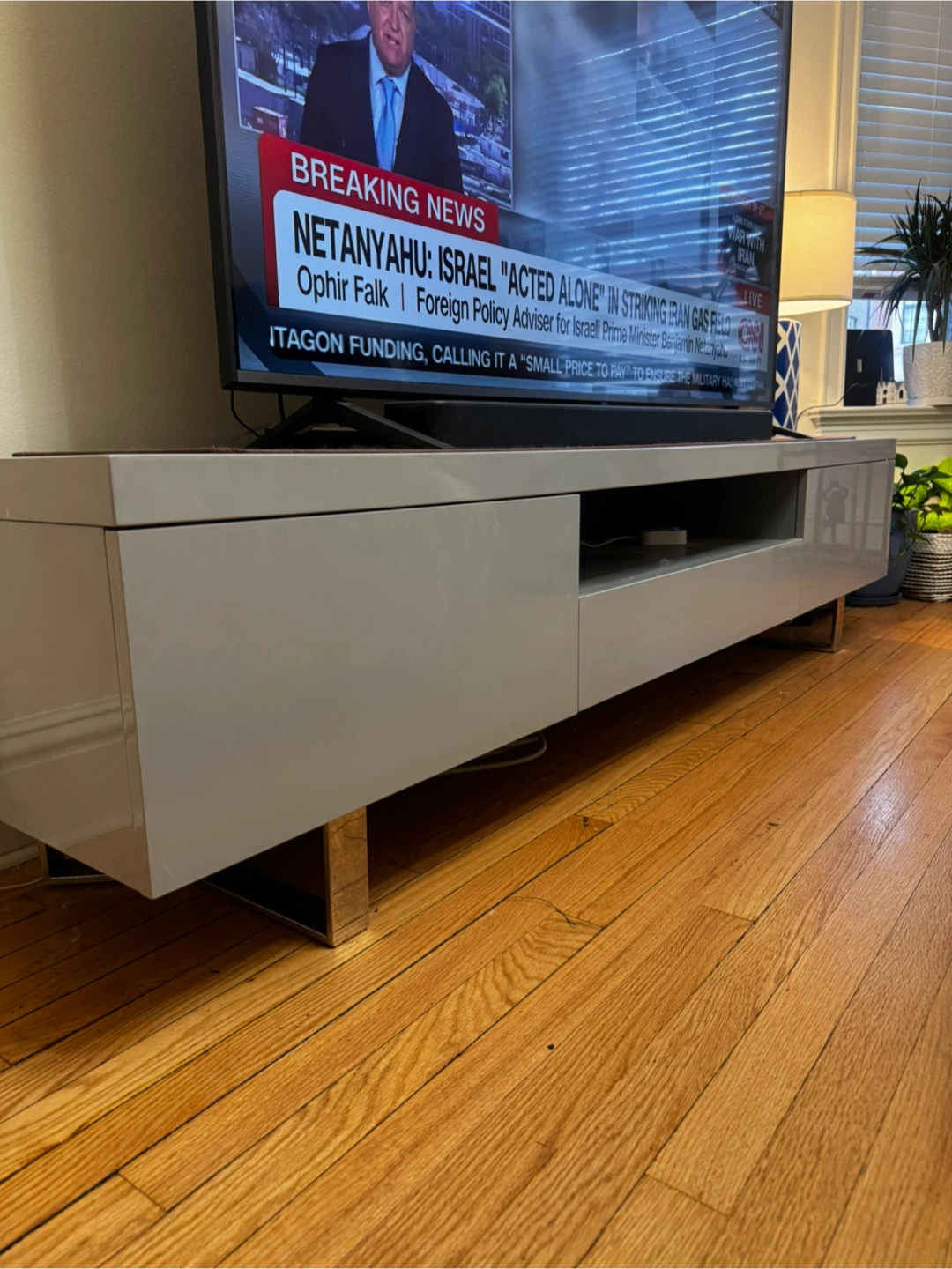 Glossy Grey TV Stand with Chrome Legs