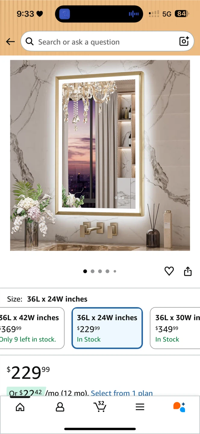 KEONJINN 36" x 24" LED Bathroom Mirror with Defogger - photo 2