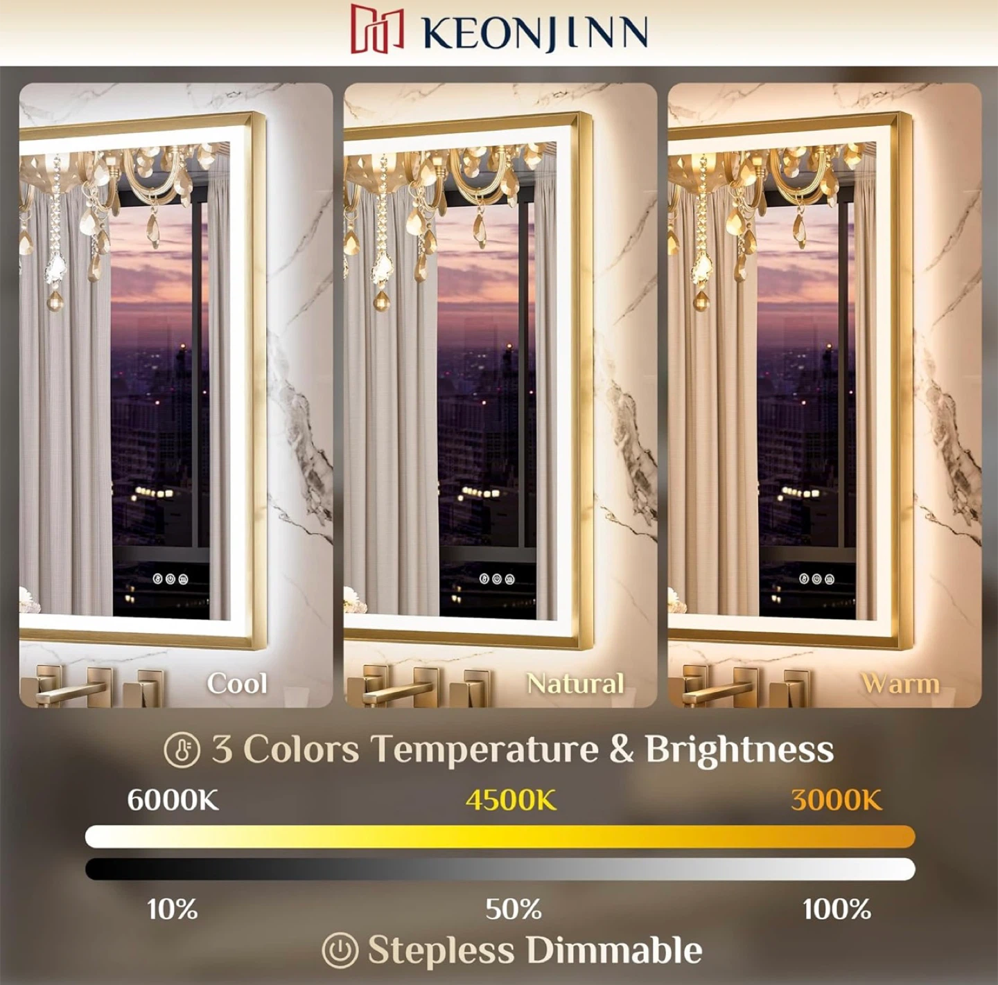 KEONJINN 36" x 24" LED Bathroom Mirror with Defogger - photo 5