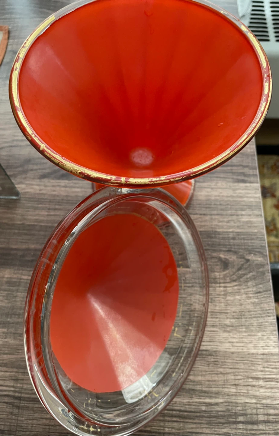 Vintage Antique 1950’s Orange Glass Covered Candy Dish With Lid - photo 4