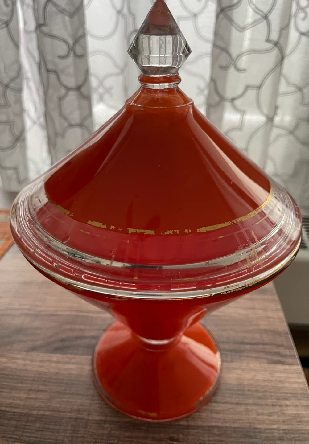 Vintage Antique 1950’s Orange Glass Covered Candy Dish With Lid - photo 2
