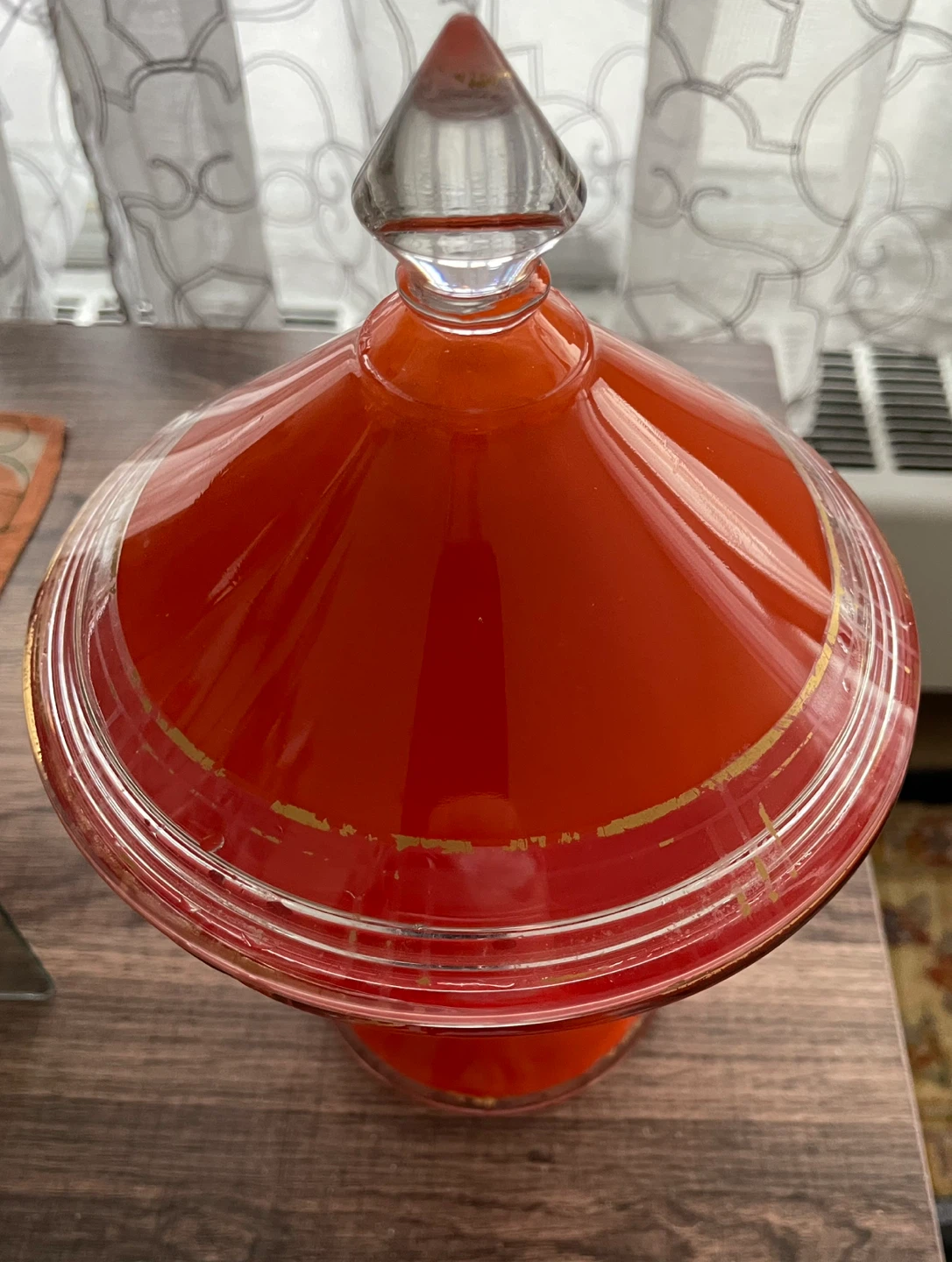 Vintage Antique 1950’s Orange Glass Covered Candy Dish With Lid