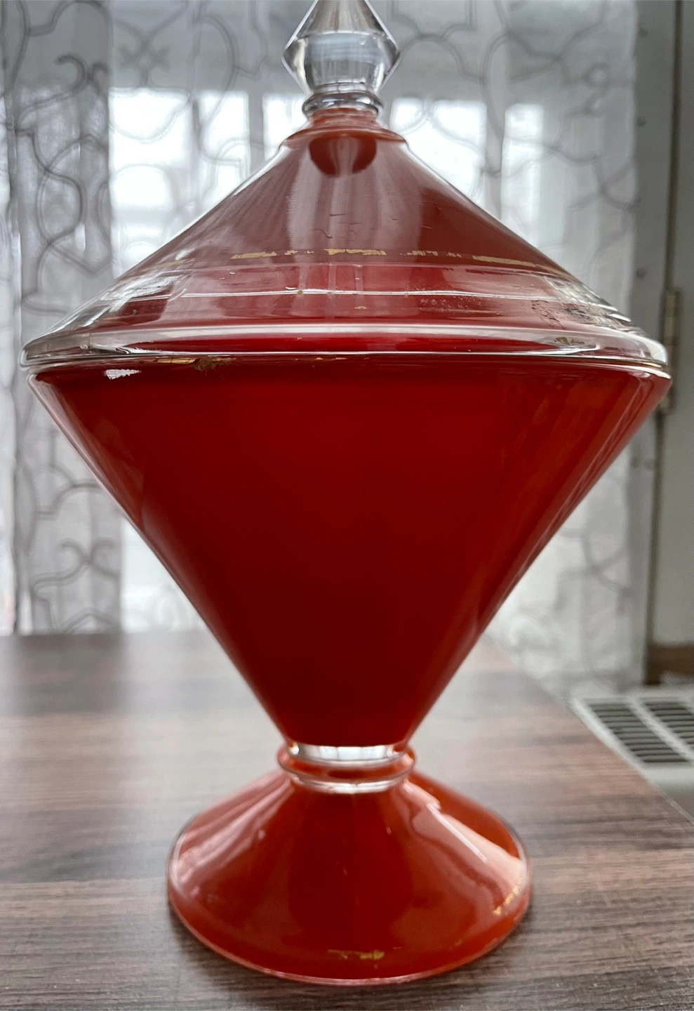Vintage Antique 1950’s Orange Glass Covered Candy Dish With Lid - photo 3