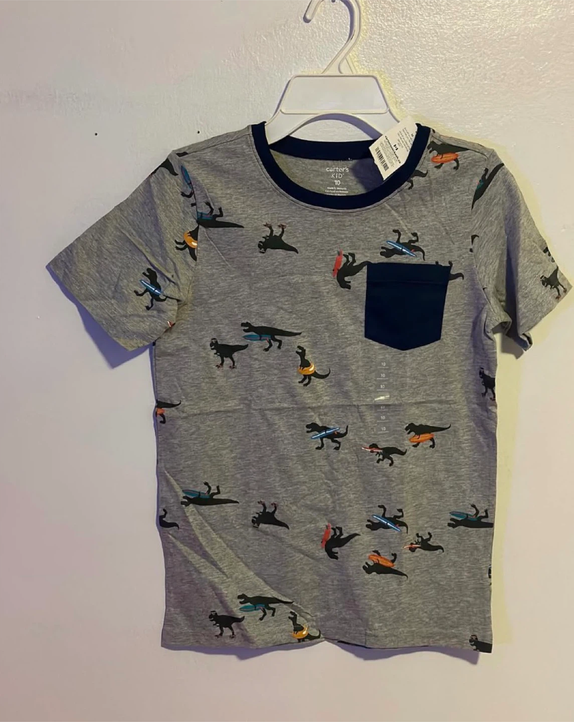 Carter's Kids T-Shirt Grey Dinosaur Size 10