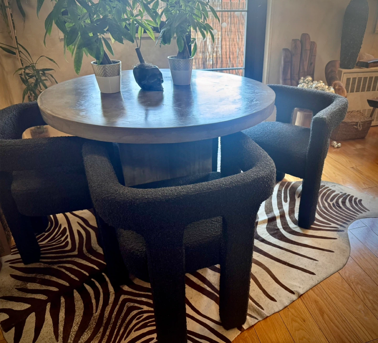 CB2 Set of 4 Black Bouclé Dining Chairs till MARCH 30th!