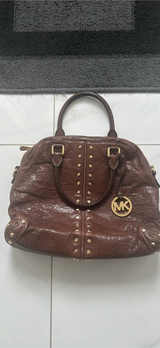 Michael Kors Brown Leather Studded Satchel Bag