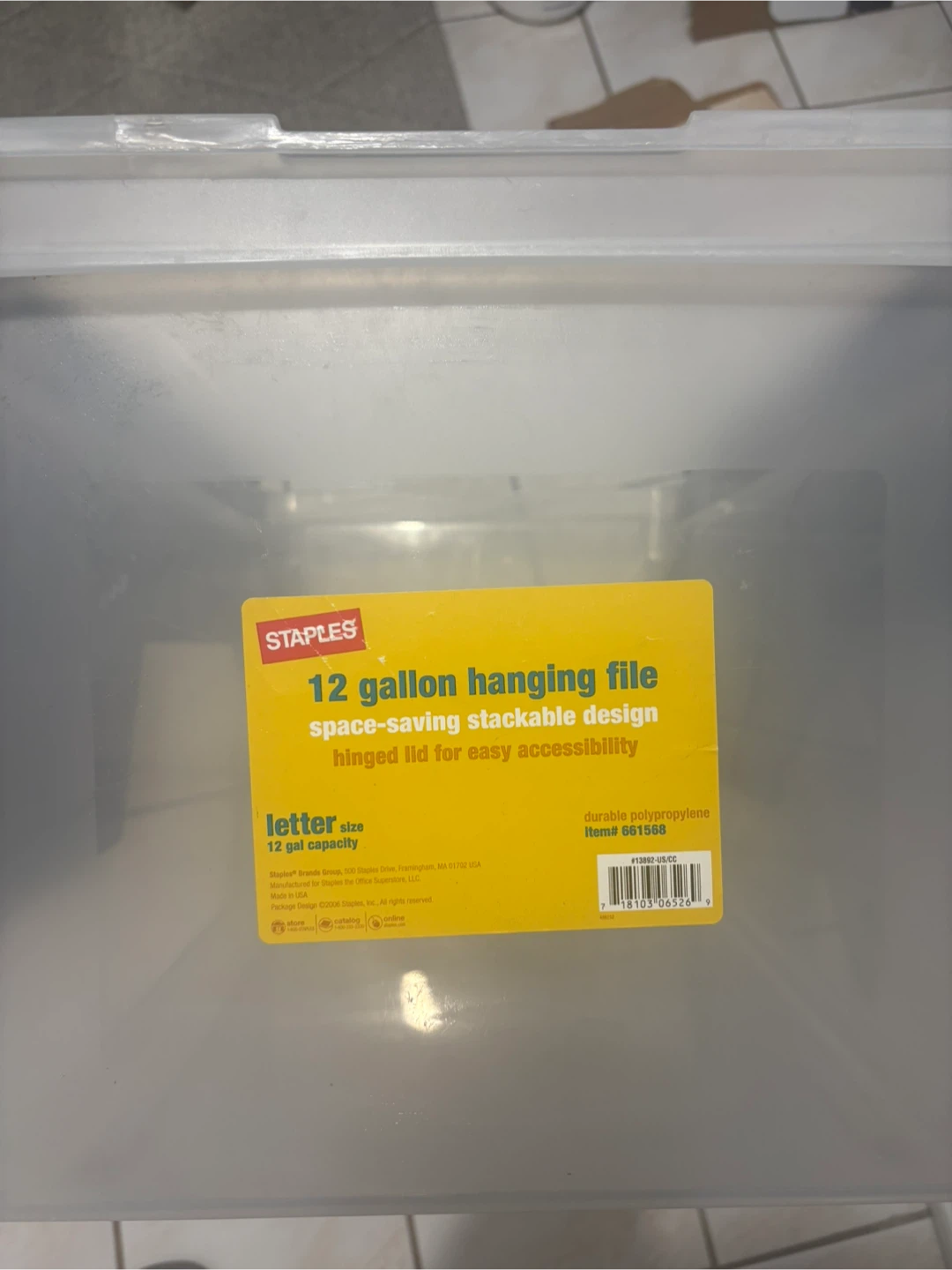 Staples 12 Gallon Hanging File Storage Box