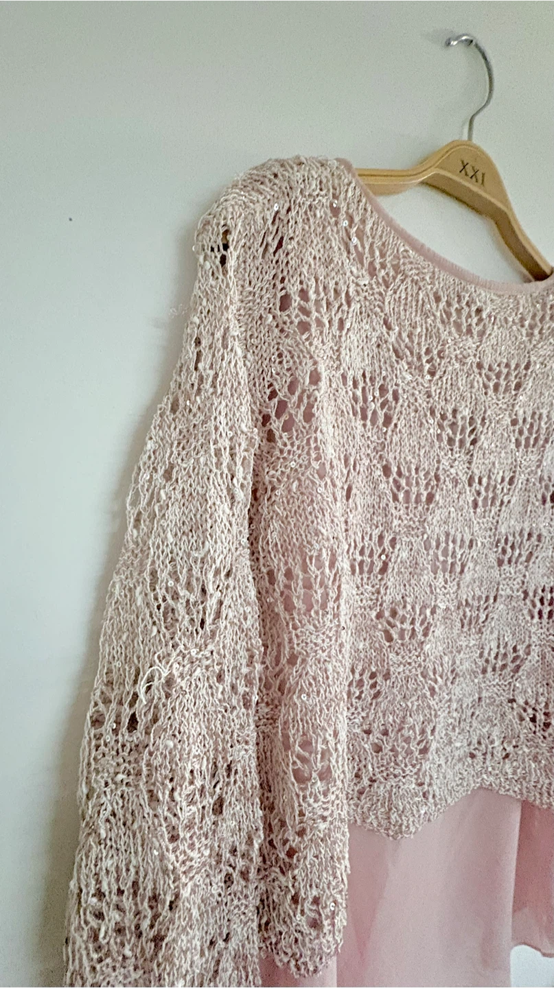 Pink Knit Overlay Blouse - Size M - photo 5