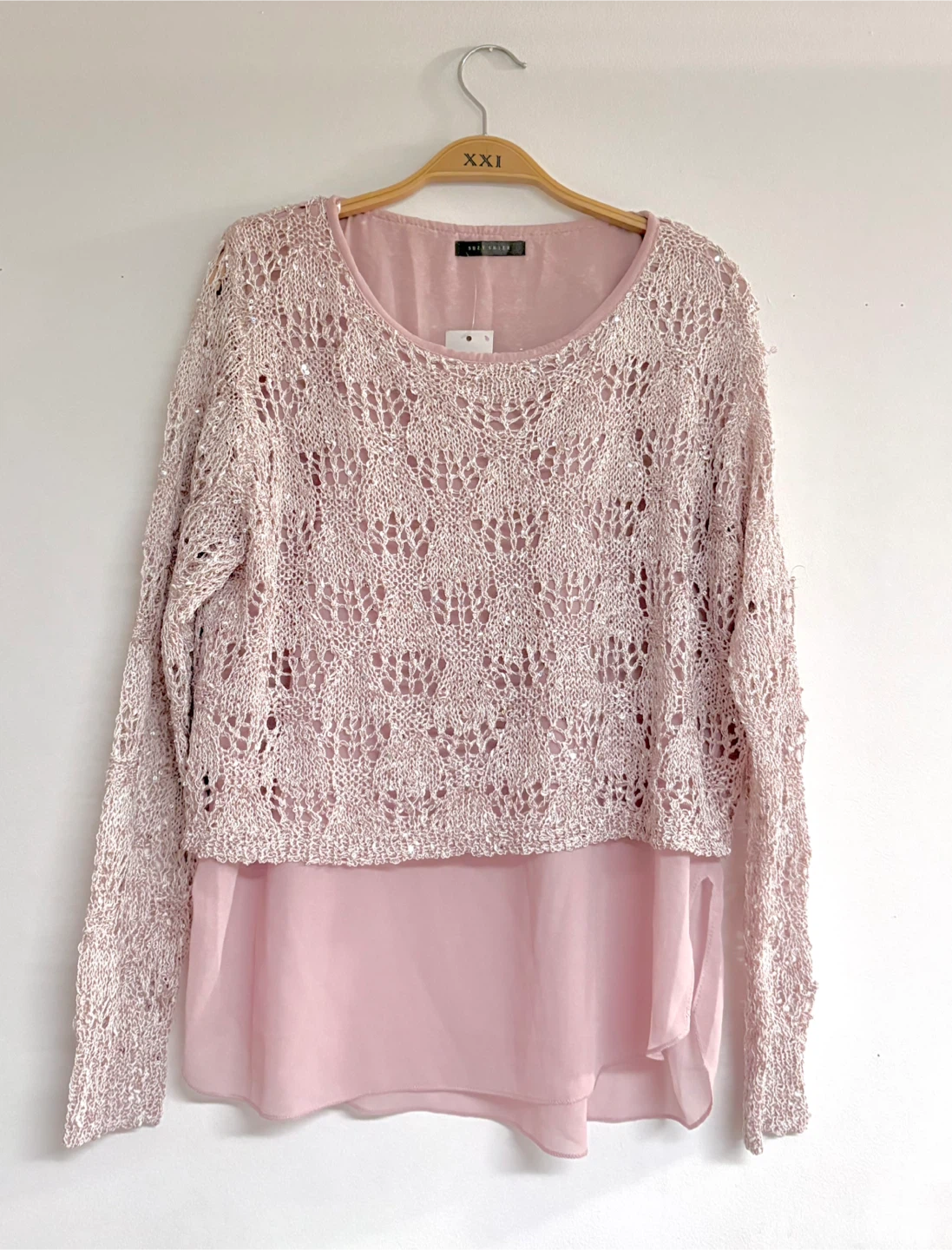 Pink Knit Overlay Blouse - Size M