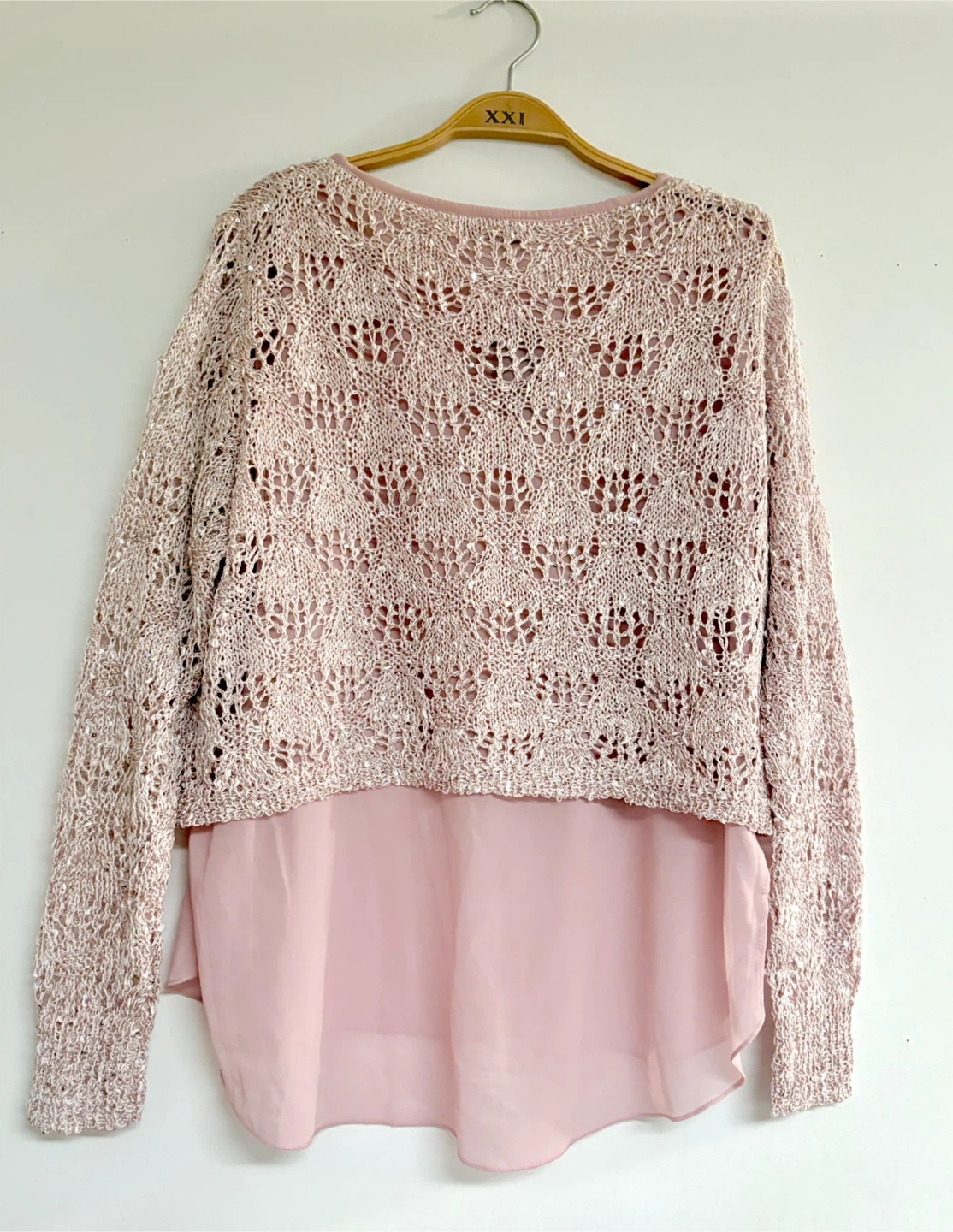 Pink Knit Overlay Blouse - Size M - photo 2