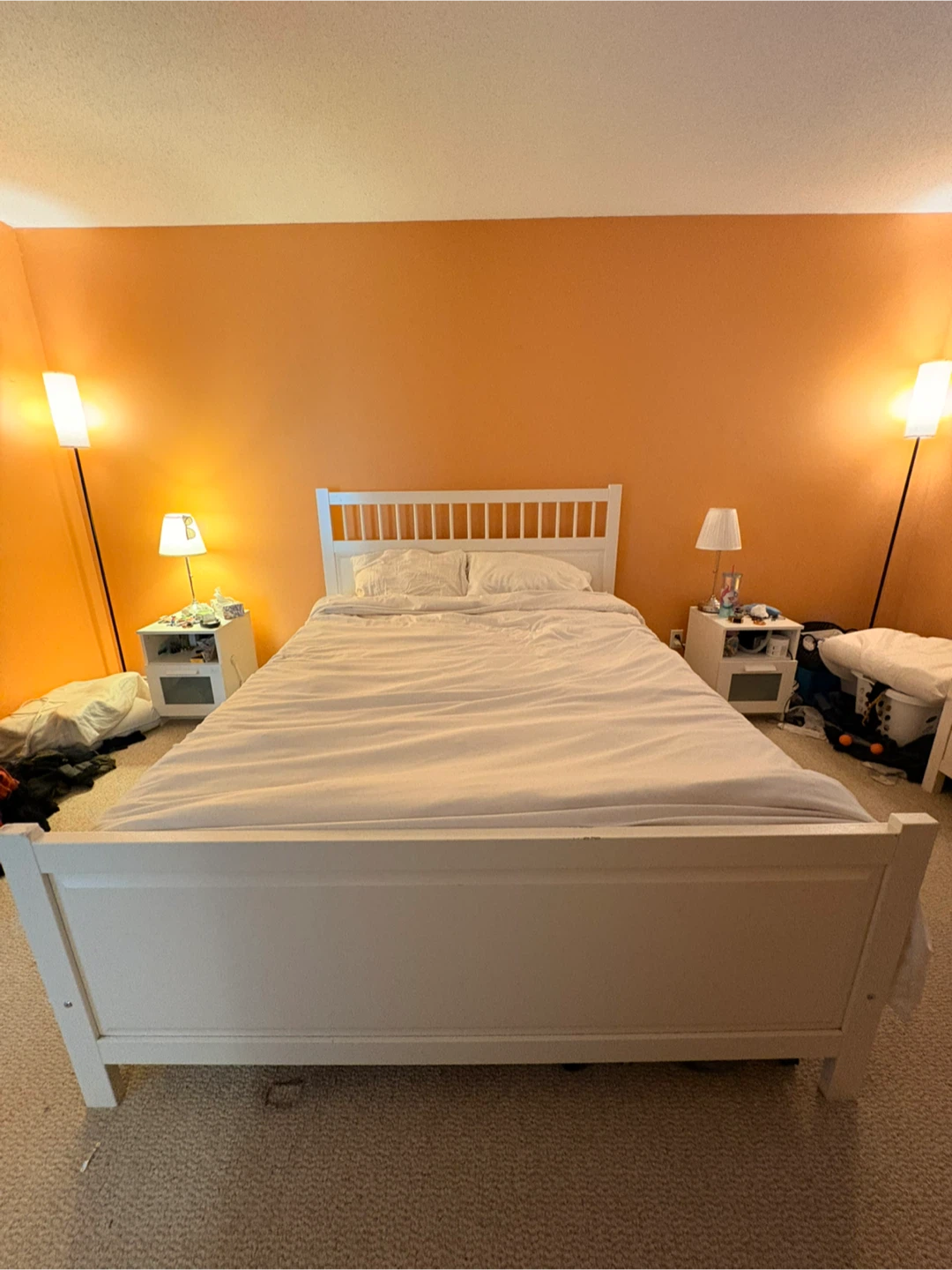 Queen IKEA White Wooden Bed Frame