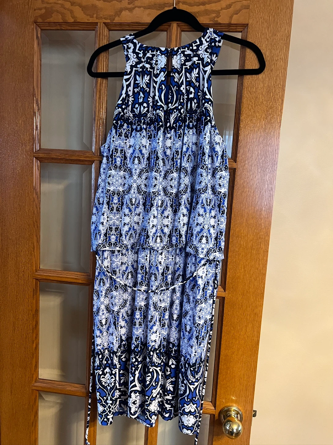 London Times Blue & White Patterned Maxi Dress Size 12