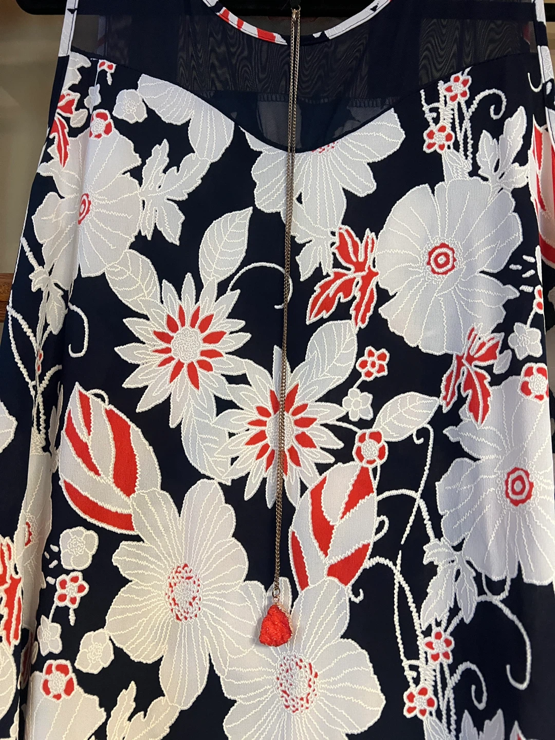 SJS Floral Print Sleeveless Dress with Mesh Yoke - Size L - photo 2