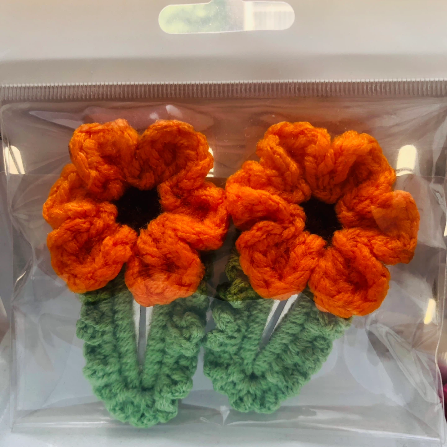 Crocheted Flower Hair Clips - Set of 2