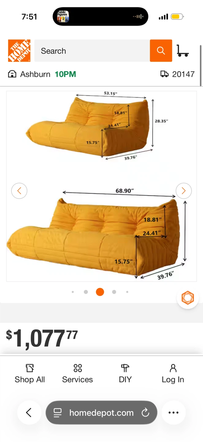 Orange Togo Style Armchair and Loveseat Set