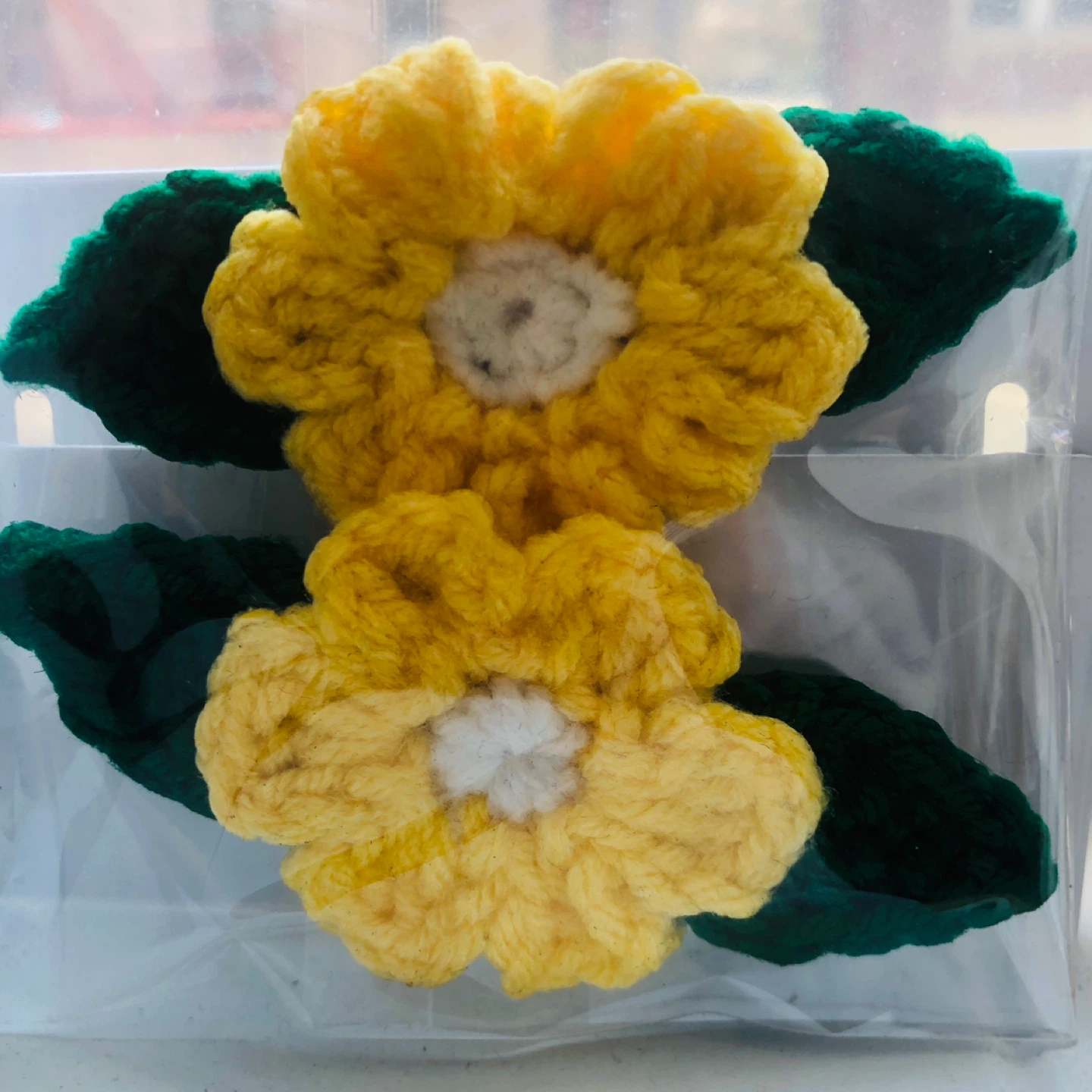 Crocheted Flower Hair Clips - Yellow