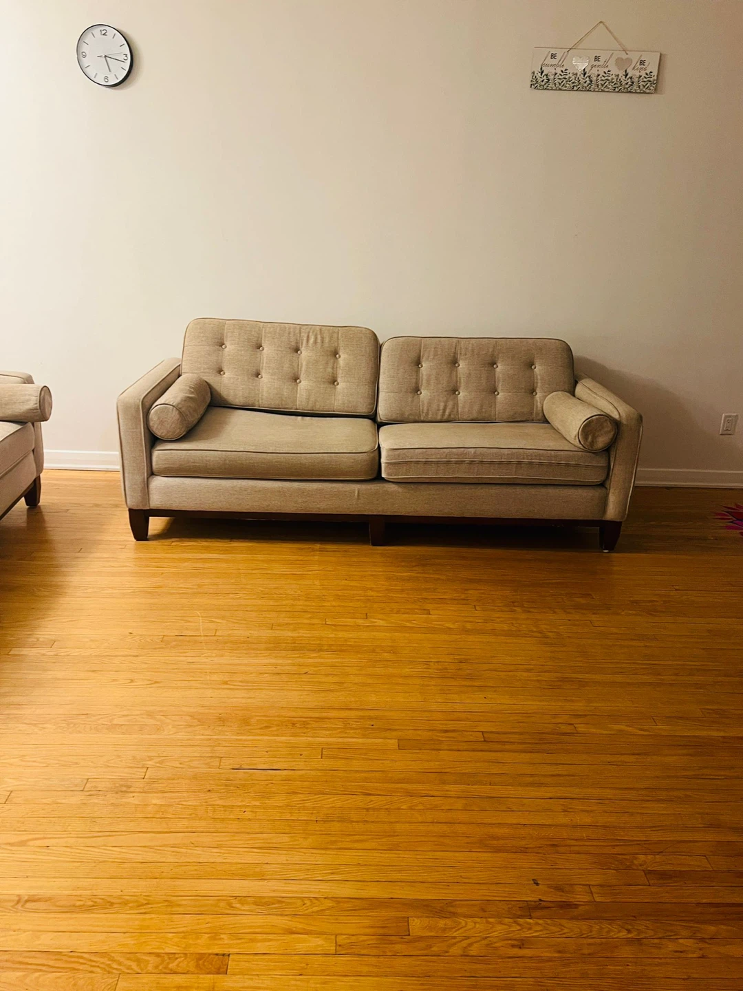 Beige Tufted Sofa with Bolster Pillows - photo 2