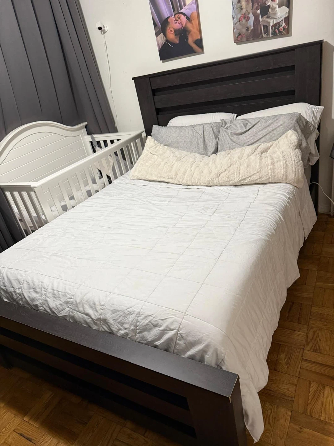 Dark Wood Queen Bed Frame with Headboard