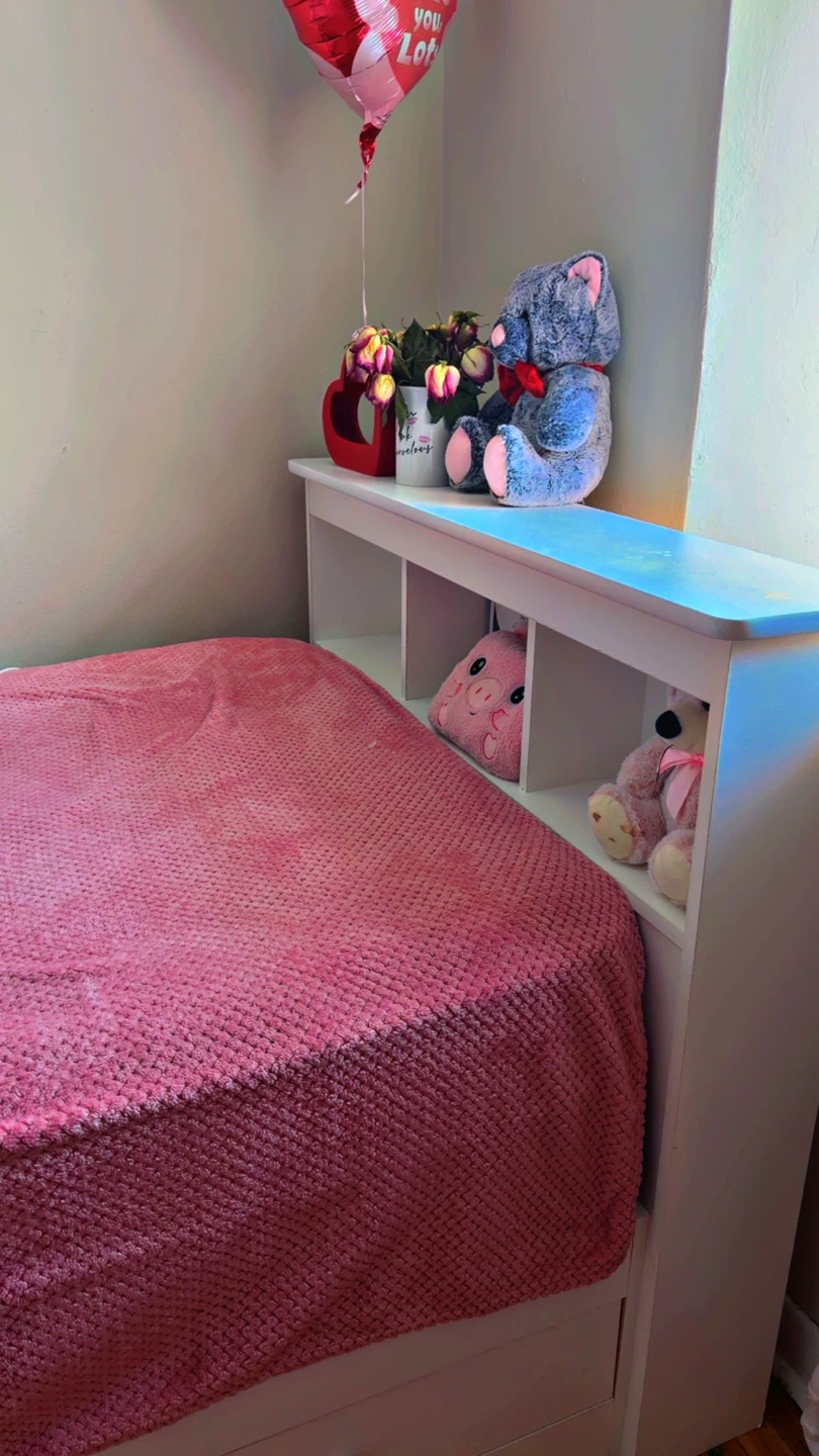 White Twin Bed Frame with Storage Headboard and Drawers - photo 2