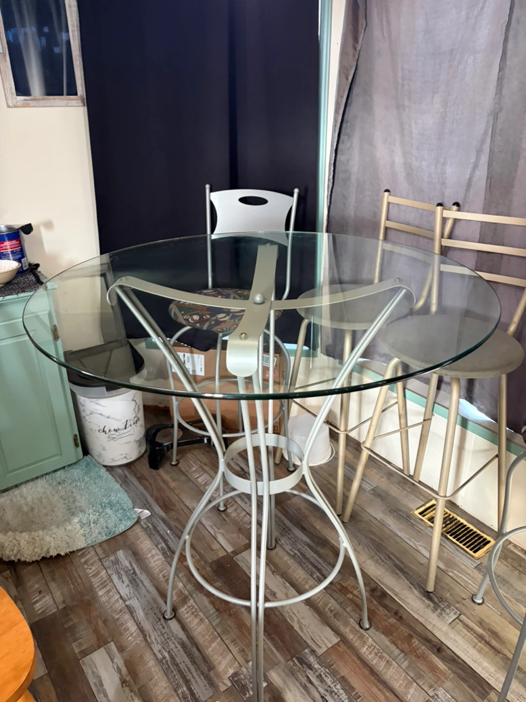 Round Glass Top Counter Height Table with Bar Stools - photo 2
