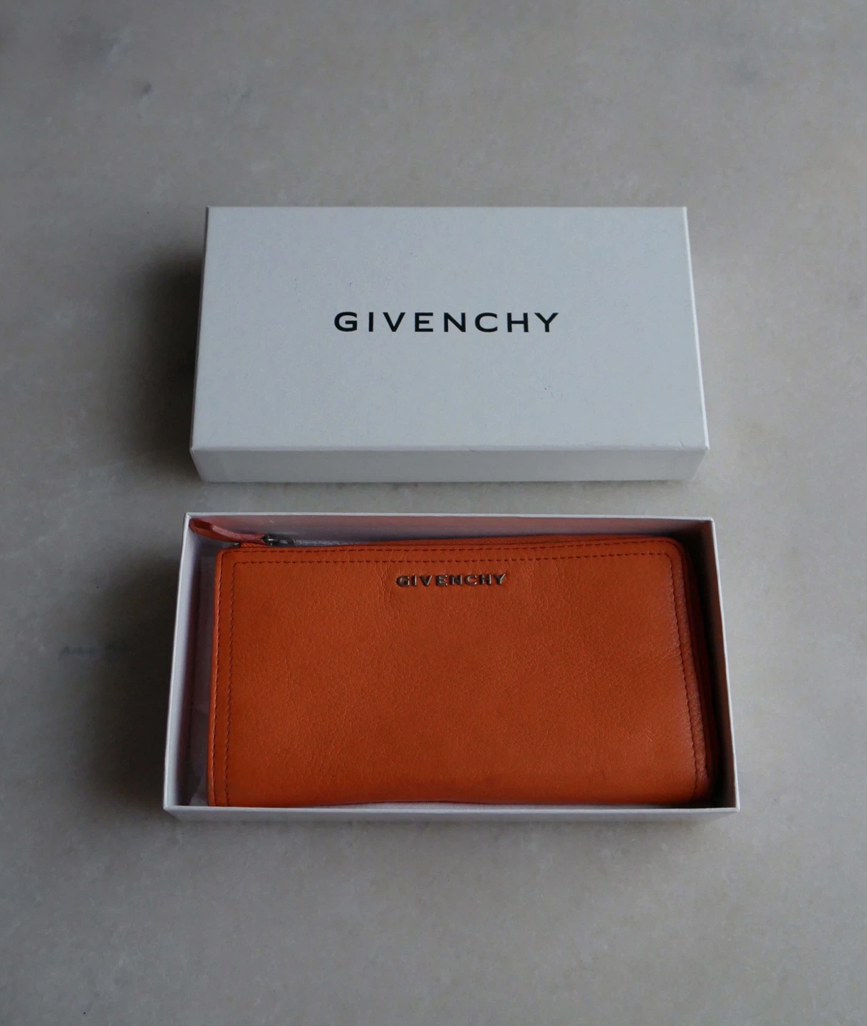 Orange Leather Givenchy Zip Around Wallet