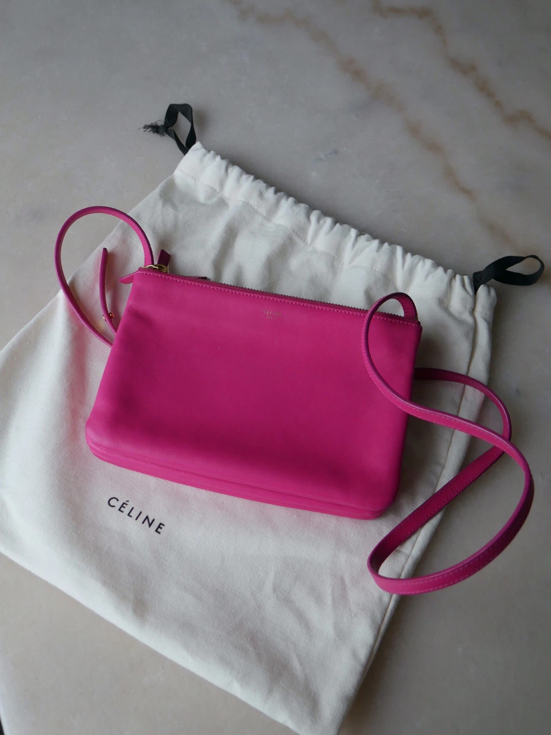 Celine Pink Leather Trio Pouch Bag