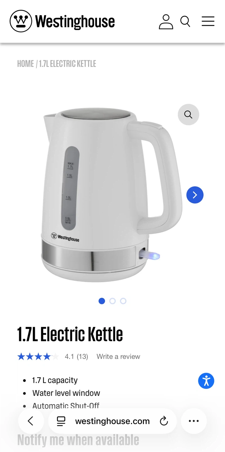 Westinghouse 1.7L Electric Kettle
