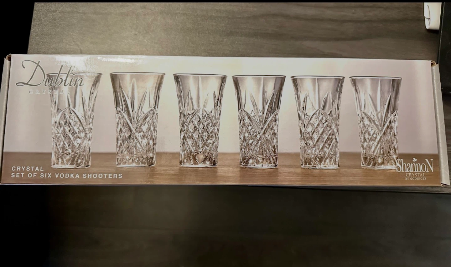 Dublin Crystal Set of Six Vodka Shooters, new in box
