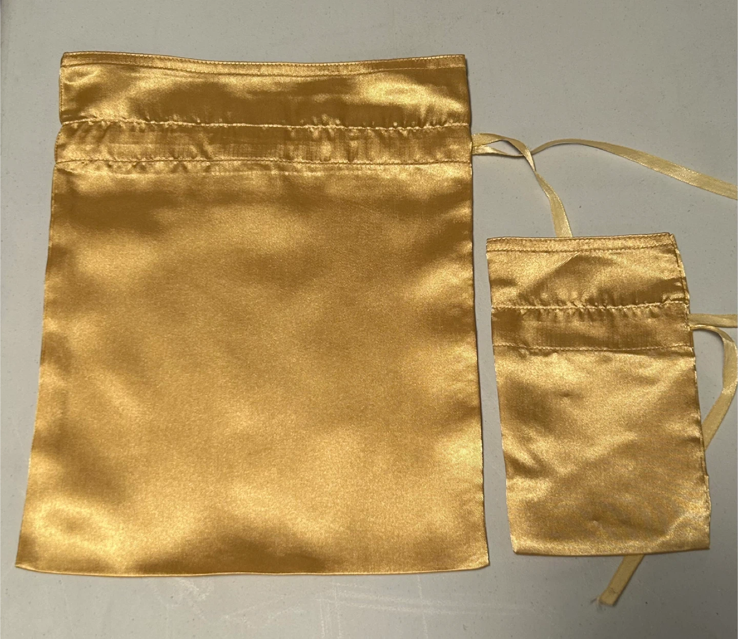 Gold Satin Drawstring Pouch (Large and Small)