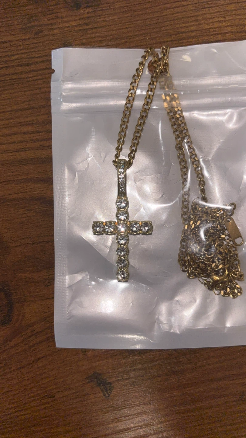 Gold Tone Cross Necklace and Stud Earrings Set - photo 2