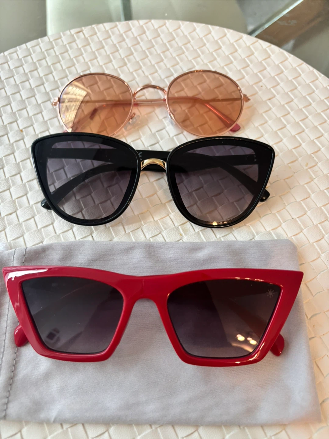 3 Pairs Sunglasses - Round, Cat-Eye, and Rectangular