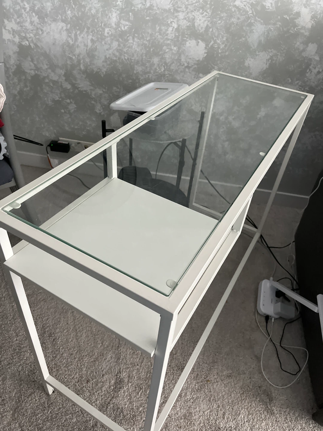 White Console Table with Glass Top and Shelf