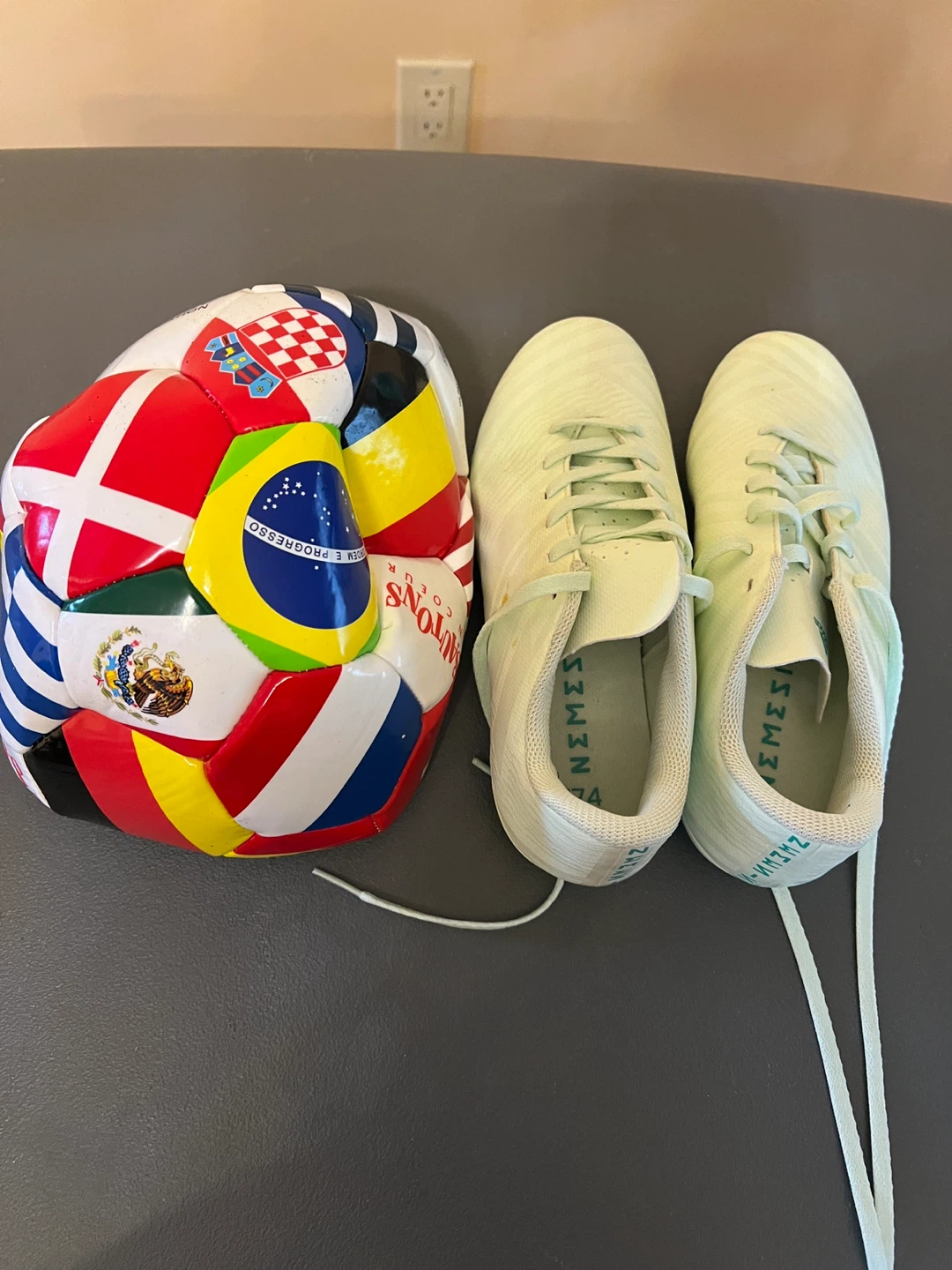 Adidas Soccer Cleats and Flag Soccer Ball