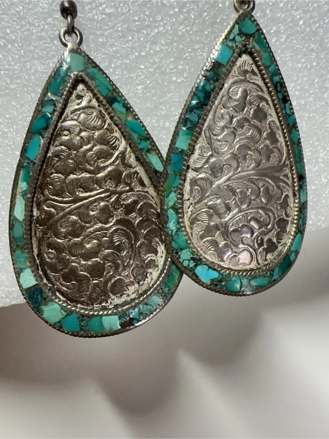 Teardrop Turquoise and sterling Silver Dangle Earrings - photo 2