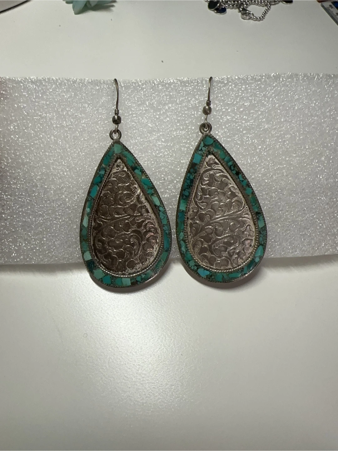 Teardrop Turquoise and sterling Silver Dangle Earrings