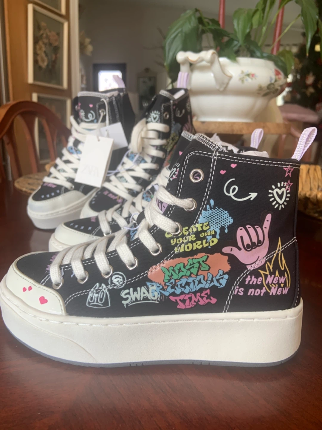 Zara High Top Sneakers with Graffiti Print - photo 2