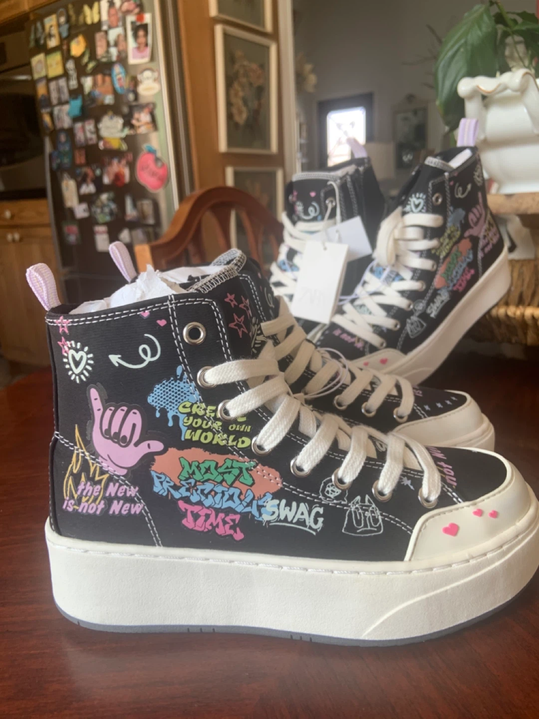 Zara High Top Sneakers with Graffiti Print