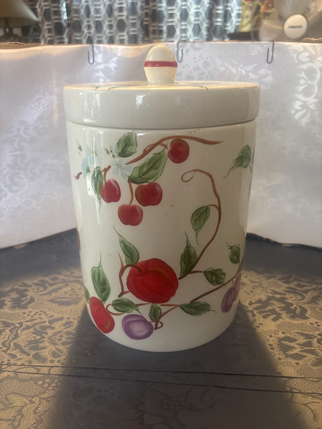 Hand-painted Ceramic Canister with Fruit Design