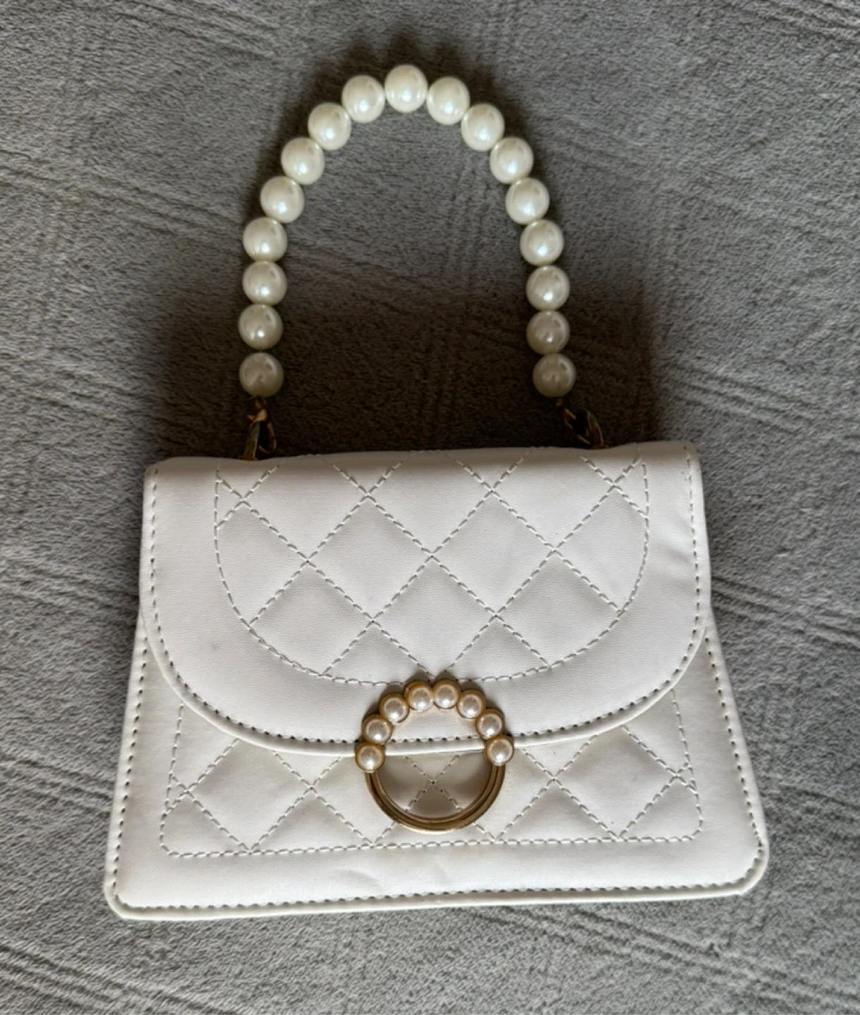 White Mini Purse w/ Pearl Handle - photo 2