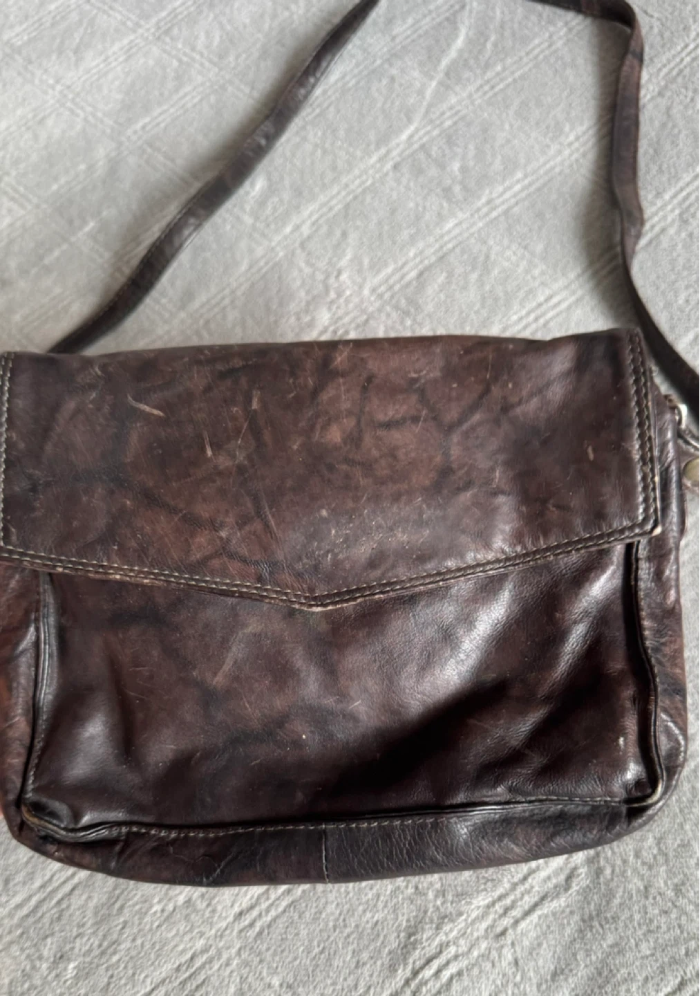 Dark Brown Genuine Leather Crossbody Bag
