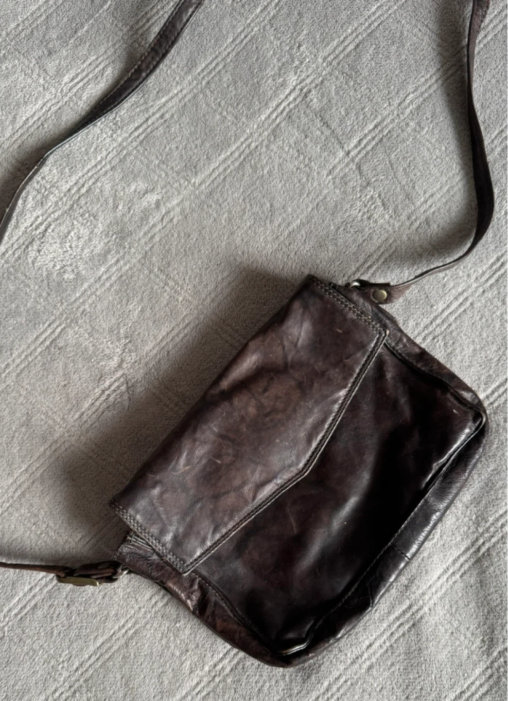 Dark Brown Genuine Leather Crossbody Bag - photo 3