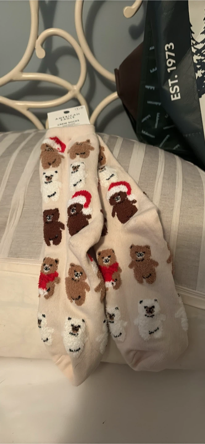 American Eagle Crew Socks - Teddy Bears & Santas