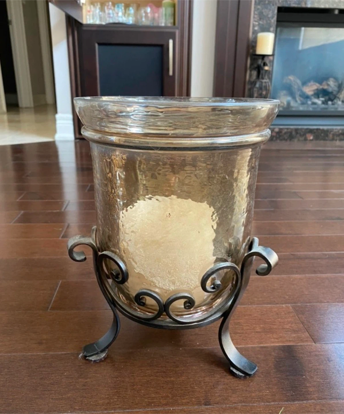 Glass Hurricane Candle Holder with Metal Stand