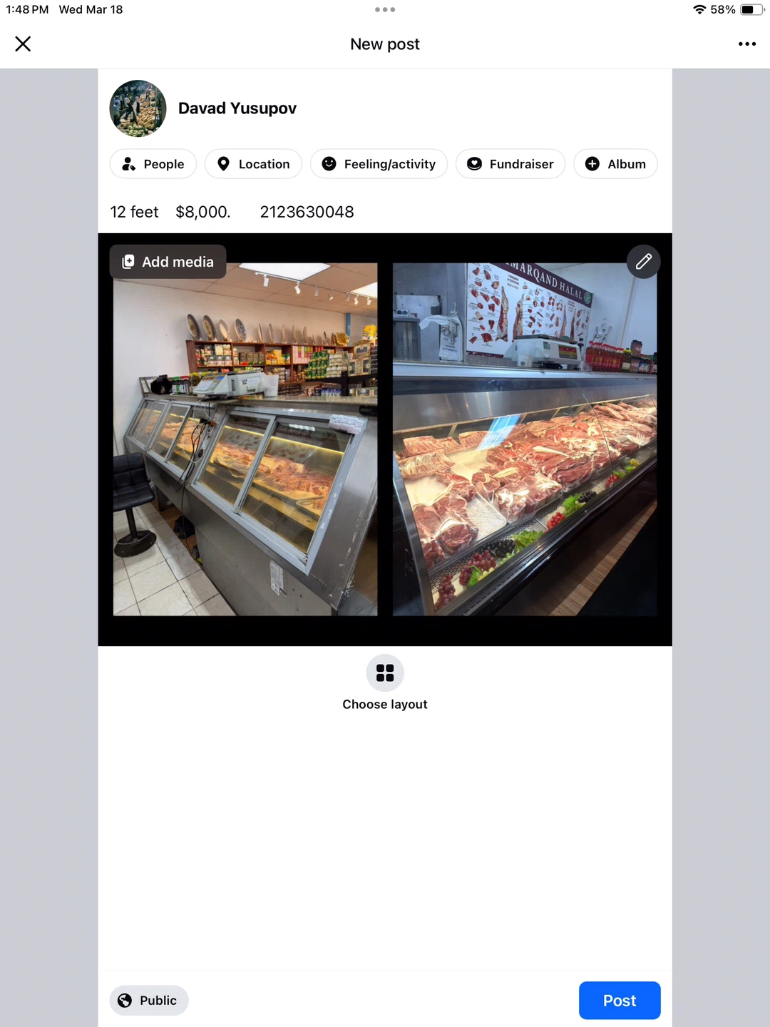 12 ft Commercial Refrigerated Display Case - Meat Deli