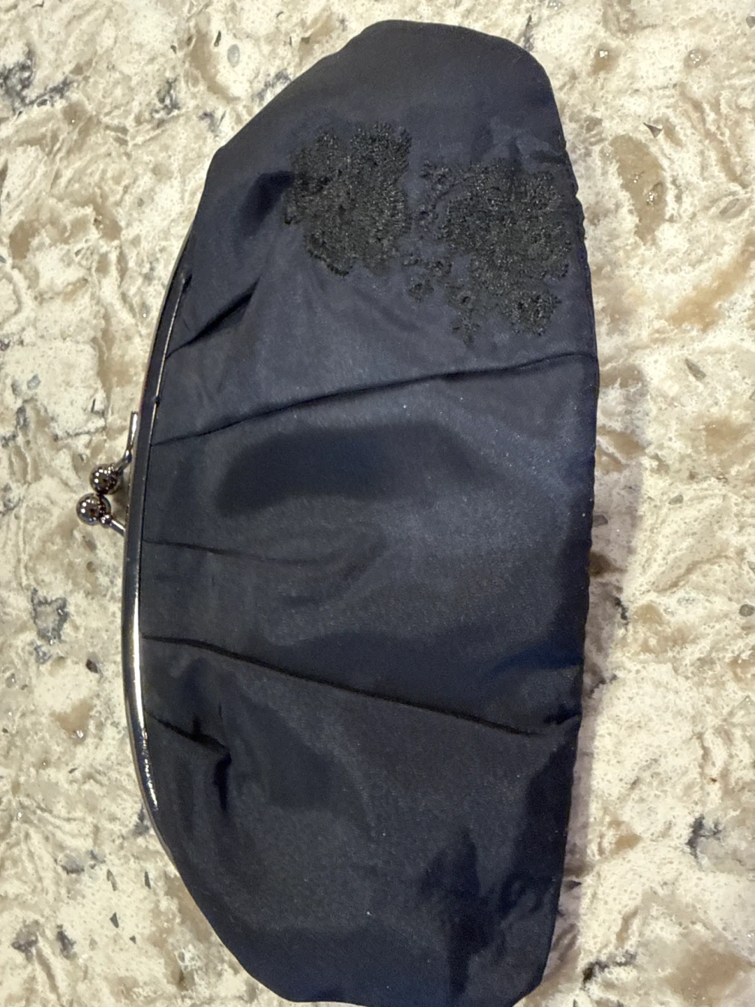 Black Clutch Evening Bag with embroidery detailing