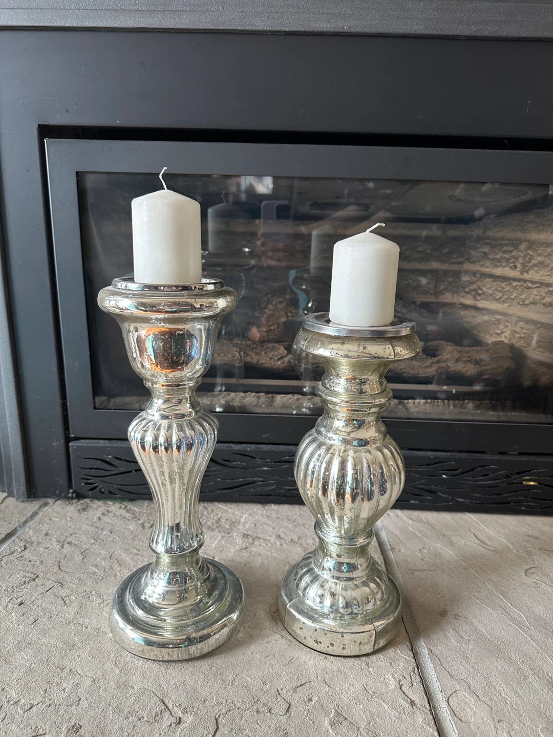 Set of 2 Vintage Style Mercury Glass Candlesticks